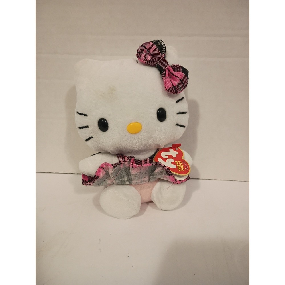 Ty Beanie Babies Hello Kitty Pink Black Plaid Skirt Bow Plush Sanrio 2014